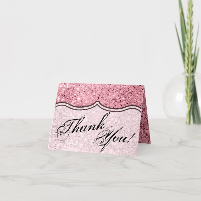 Folded Thank You Card Rose Gold Glitter (Front)