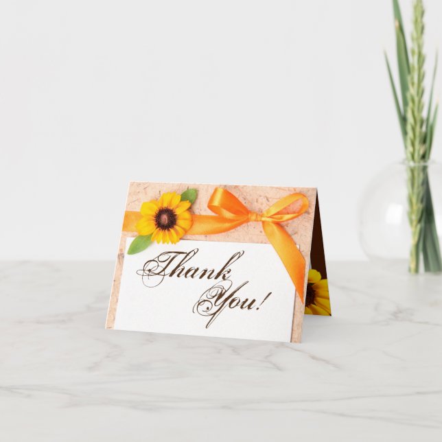 Folded Thank You Card Rustic Sunflower Country Lac (Front)
