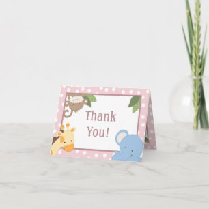 Folded Thank you Card Safari Jungle Animals Green