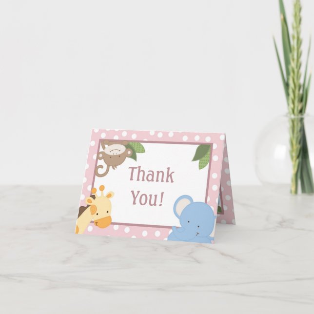 Folded Thank you Card  Safari Jungle Animals Green (Front)