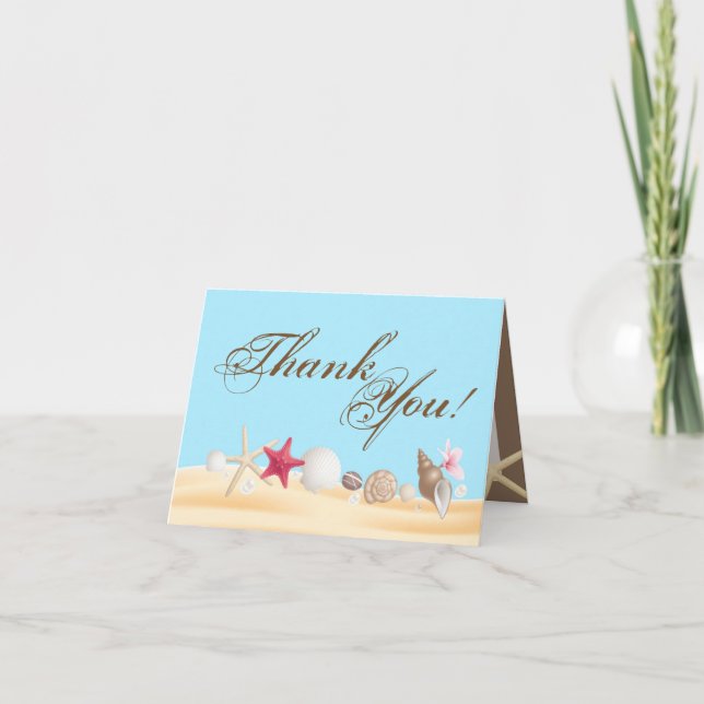 Folded Thank You Card Sea Shells Beach Sand Ocean (Front)