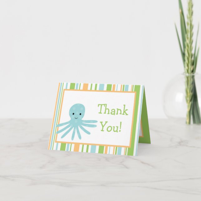 Folded Thank you Card Striped Ocean Sea Life (Front)