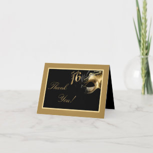 Folded Thank you Card Sweet 16 Gold Black