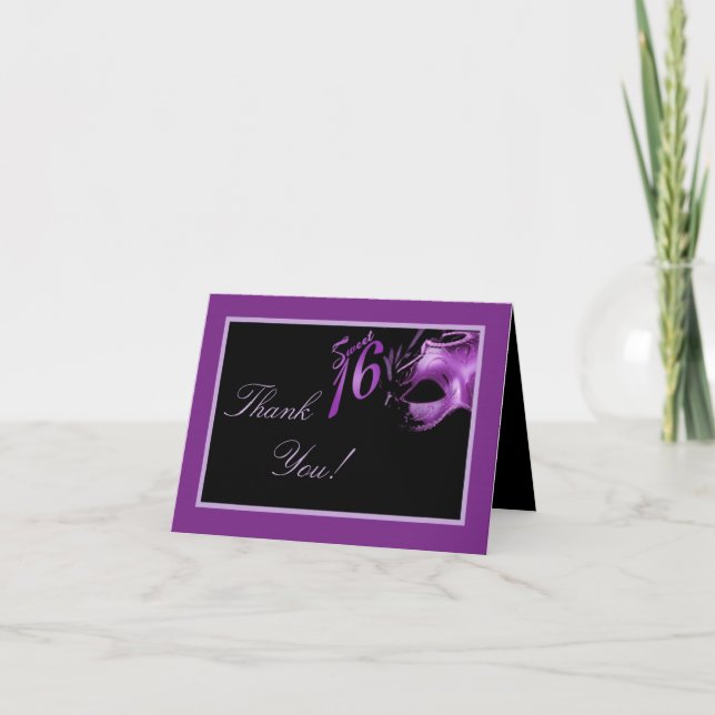 Folded Thank you Card Sweet 16 Purple Lilac Black (Front)