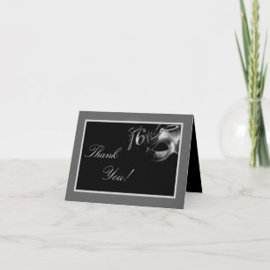 Folded Thank you Card Sweet 16 Silver Black