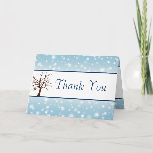 Folded Thank You Card Twinkling Snow / Bare Tree (Front)