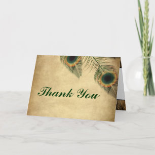 Folded Thank You Card Vintage Peacock Green