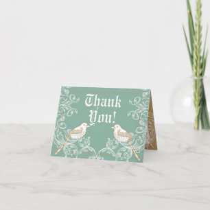 Folded Thank You Card Vintage Victorian Love Birds
