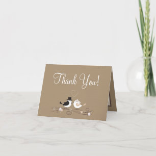 Folded Thank You Card Wedding Birds Bride Groom
