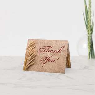 Folded Thank You Card Wheat on Burlap Sack Country