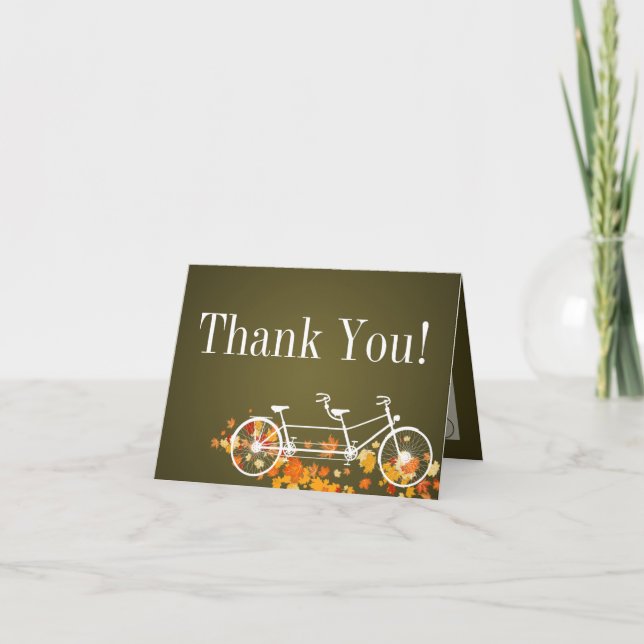 Folded Thank You Card Whimsical Brown Double Bike (Front)