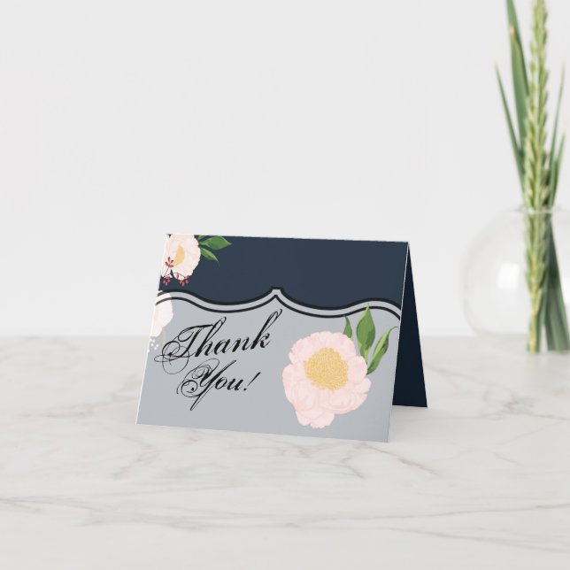 Folded Thank You Card White Floral Flowers on Dark (Front)