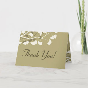 Folded Thank You Card White Ginkgo Leaves