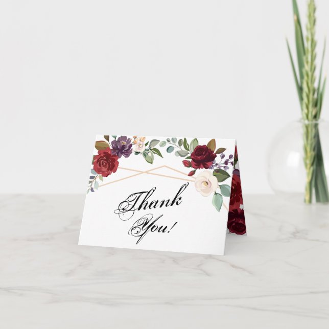 Folded Thank You Card White Roses Gold Geometric (Front)