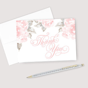 Folded Thank You Cards   Pink Watercolor Roses