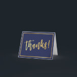 FOLDED THANKS bar mitzvah gold script navy blue Thank You Card<br><div class="desc">By Kat Massard >>> www.simplysweetPAPERIE.com <<< [ NOTE - THE GOLD EFFECT IS A PRINTED PICTURE ] A modern, simple design for a THANK YOU CARD Setup as a template it is simple for you to add your own details, or hit the customise button and you can add or change...</div>