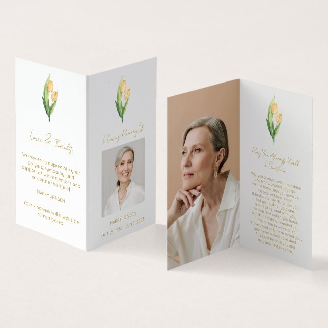 Folded Tulip Photo Funeral Prayer Card (Inside and Outside)