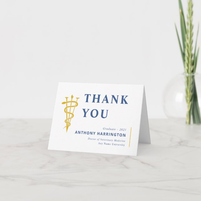Folded Veterinary Symbol Blue Maize Thank You Card (Front)