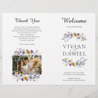 Folded Watercolor Wildflowers Wedding Program Book Flyer