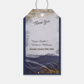 Folded Wedding Thank You Card | Navy Silver Gold Gift Tags