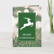 Folded White Deer and greenery Christmas Card