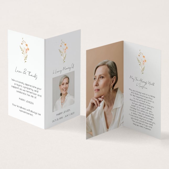 Folded Wildflower Photo Funeral Prayer Card (Inside and Outside)