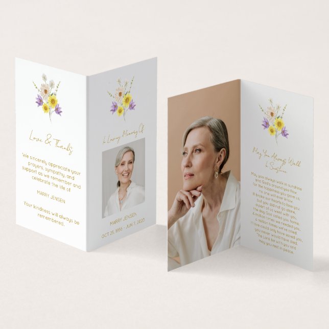 Folded Wildflower Photo Funeral Prayer Card (Inside and Outside)