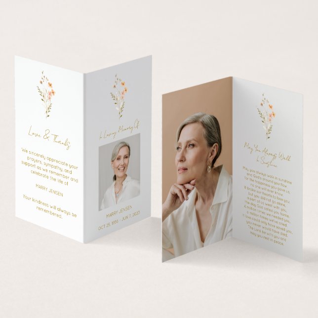 Folded Wildflower Photo Funeral Prayer Card (Inside and Outside)