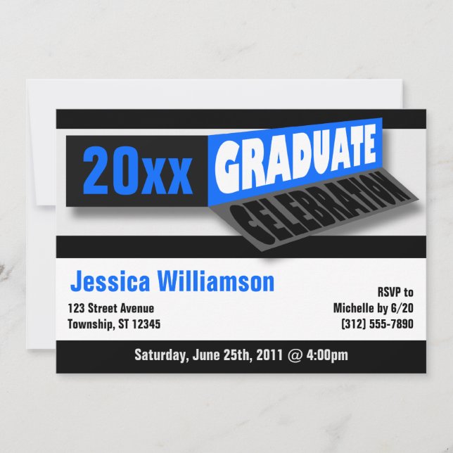 Folding Banner Blue Graduate Party Invitations (Front)