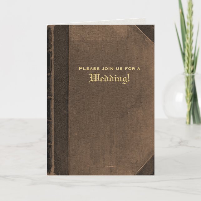 Folding Brown Vintage Book Wedding Invitation (Front)