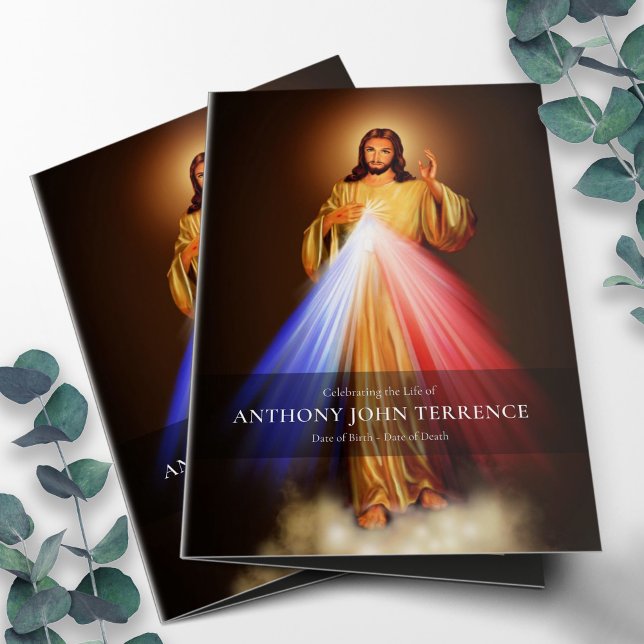 Folding Funeral Program Divine Mercy Card (Funeral Program Template | Funeral Order of Services Divine Mercy)
