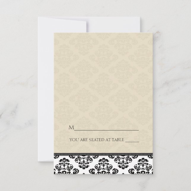 Folding Tent Ivory Damask Place Cards (Front)