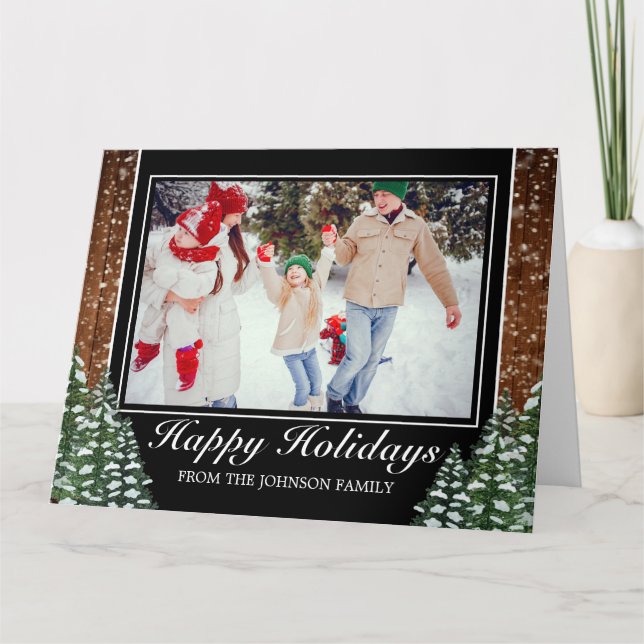 Folding Wood Forest Photo Happy Holidays Greeting Card (Front)