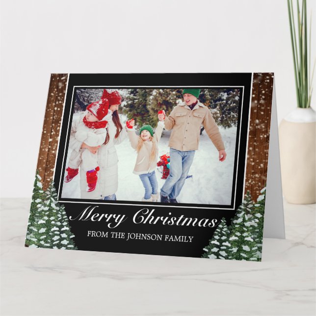 Folding Wood Forest Photo Merry Christmas Greeting Card (Front)