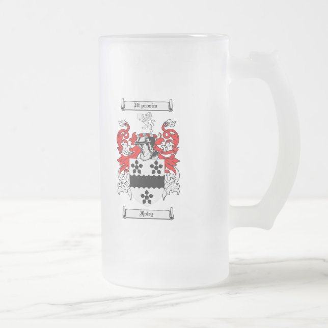 FOLEY FAMILY CREST -  FOLEY COAT OF ARMS FROSTED GLASS BEER MUG (Right)