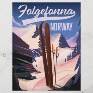 Folgefonna norway ski poster. wood wall art flyer