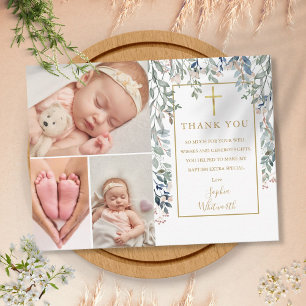 Foliage 3 Photo Collage Baptism Thank You Postcard