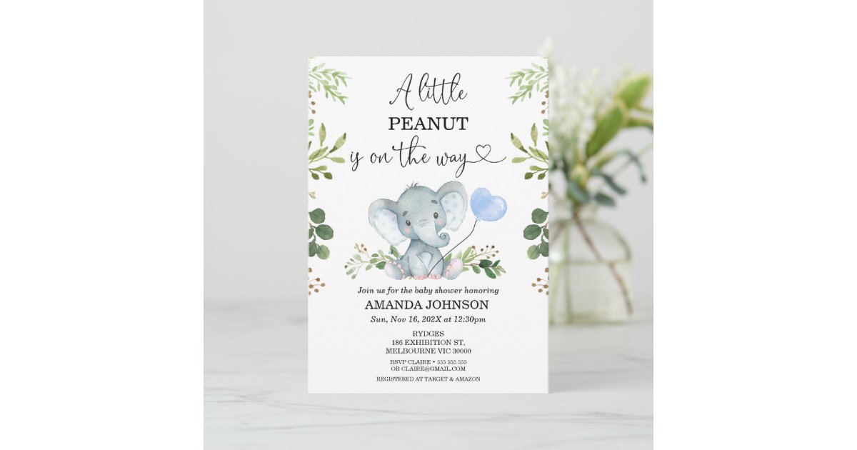 Foliage A Little Peanut Elephant Baby Shower Invitation Zazzle