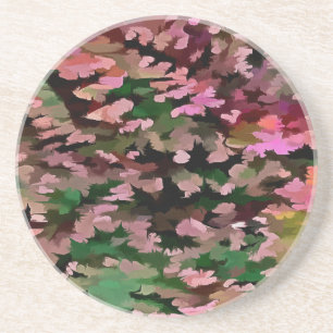 Foliage Abstract In Pink, Peach and Green Coaster