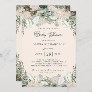 Foliage and Floral   Blush Pink Baby Shower Invitation