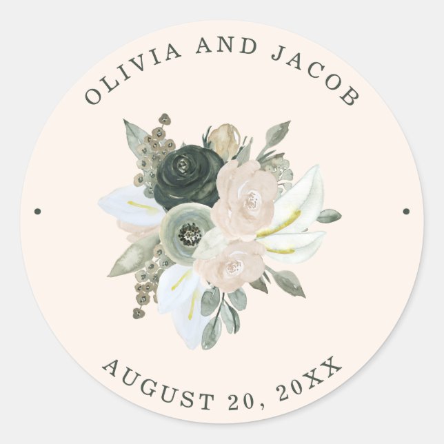 Foliage and Floral | Blush Pink Wedding Classic Round Sticker (Front)
