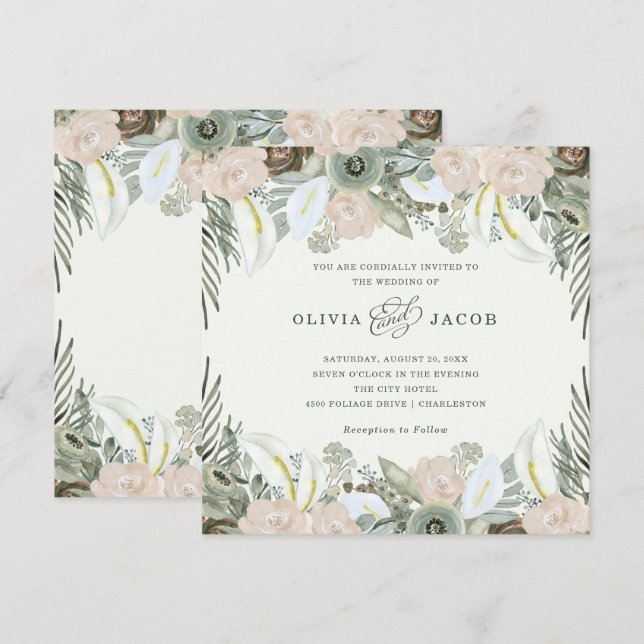 Foliage and Floral | Light Green Wedding Invitation (Front/Back)