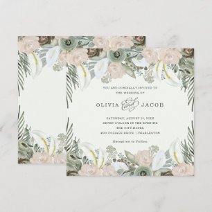 Foliage and Floral   Light Green Wedding Invitation