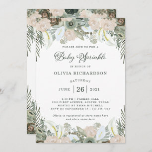Foliage and Floral   Sage Green Baby Sprinkle Invitation