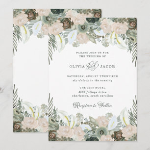 Foliage and Floral   Sage Green Wedding Invitation