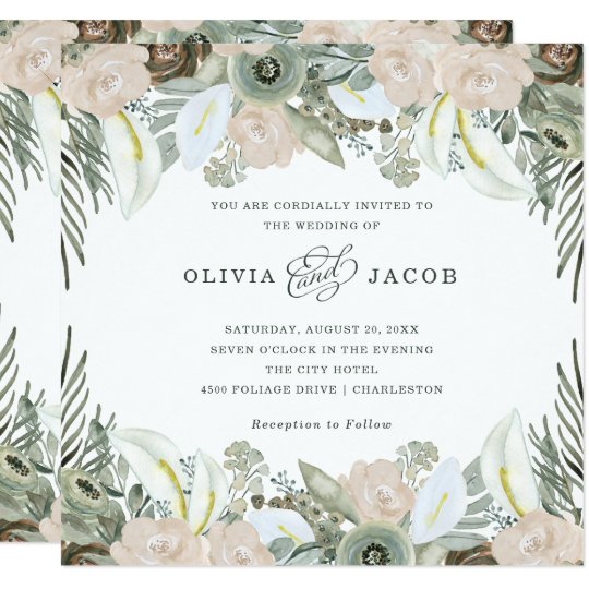 Foliage and Floral Sage Green Wedding Invitation