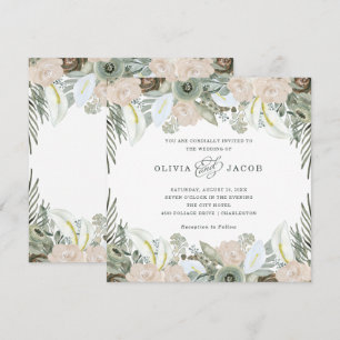 Foliage and Floral   Sage Green Wedding Invitation