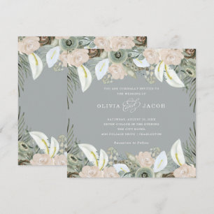 Foliage and Floral   Soft Grey Wedding Invitation