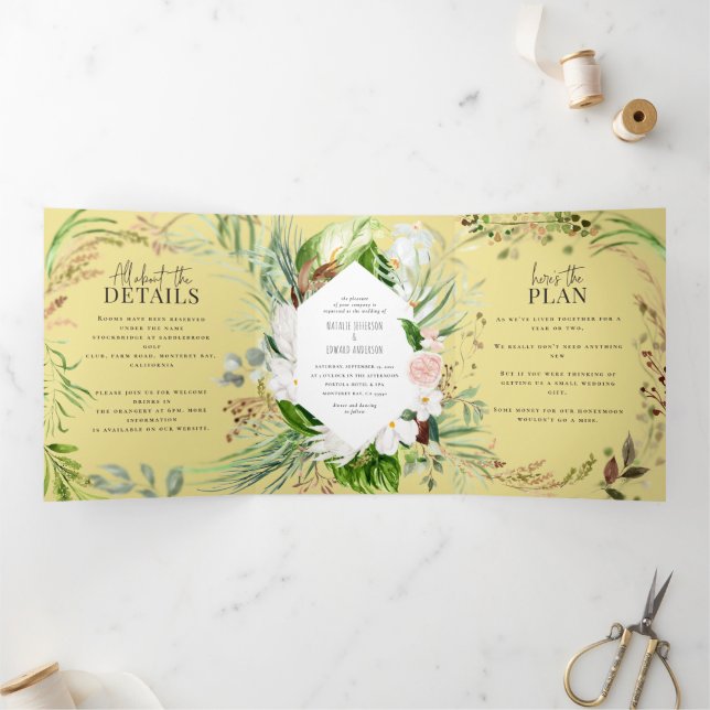 Foliage and floral wedding invitation and details (Inside)