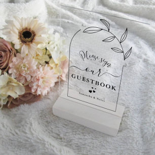 Foliage Arch Calligraphy Custom Wedding Guestbook Acrylic Sign